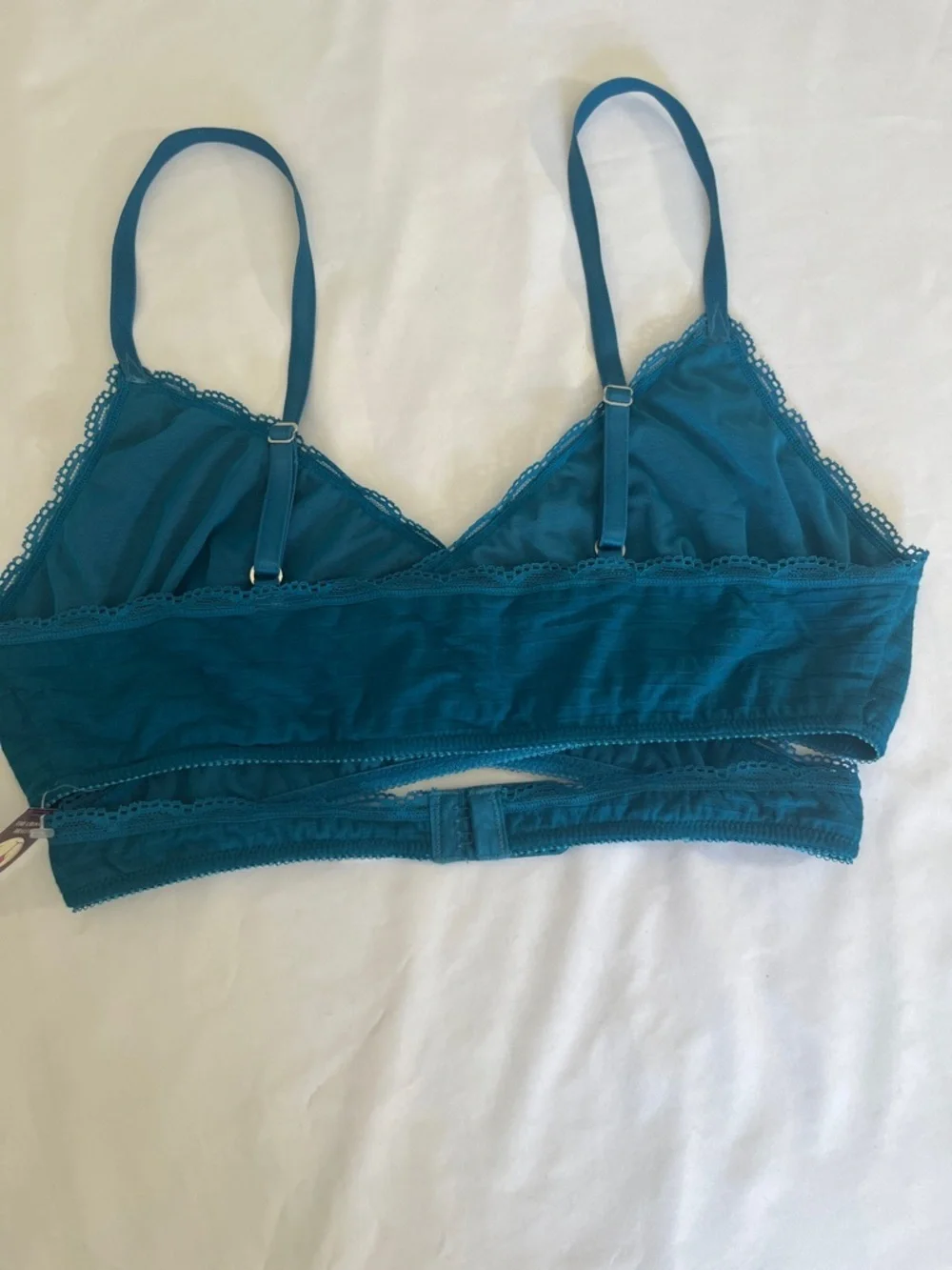 Saki silver Stretch Lace-Trim Teal Bralette with Adjustable Straps